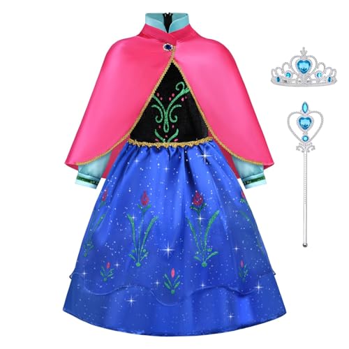 ACWOO Prinzessin Kostüm Mädchen, Prinzessin Kleid mit Krone Schal Zauberstab, Mädchen Kostüm Kleid für Weihnachten Verkleidung Karneval Halloween