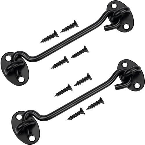 Image of Rainspire (2 Pack) Privacy Hook and Eye Latch for Barn Door, Stainless Steel Gate Latch Barn Door Lock Cabin Hooks for Gate Shutters Window Slide Barn Shed Cabinet Bathroom (Black, 10 Inch)