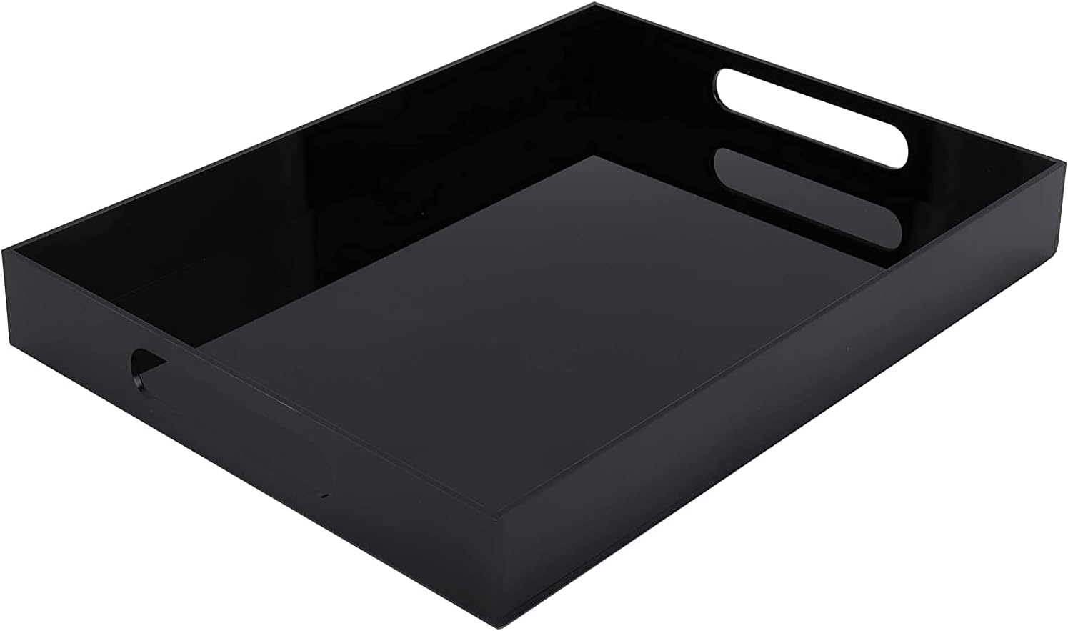 WUWEOT Acrylic Serving Tray, 40 x 30cm Spill Proof Rectangle Tray with Handle for All Occasion's, Decorative Tray Organiser for Food, Tea, Breakfast, Ottoman or Coffee Table, Black