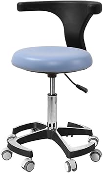 Dentist Doctor Chair Swivel 36cm Diameter Dental Stool with Backrest Adjustable Height PU Leather Chair Tattoo Parlor and Beauty Salon Sky Blue