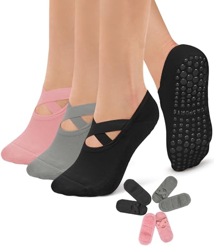 Image of Diu Life 3 Pack Pilates Socks Yoga Socks with Grips for Women Non Slip, Workout, Pure Barre, Ballet, Dance, Hospital Socks