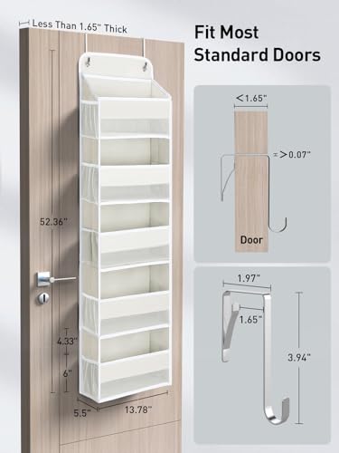 Image of Yecaye 5 Tier Over the Door Organizer, 44lbs Load Toy Stuffed Animal Storage 10 Side Pockets, Bathroom Organizers and Storage for Nursery Newborn Baby Essential Stuff Dorm Room Essentials, Cream White