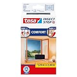 tesa INSECT STOP Klett Fliegengitter Premium für Fenster, Insektenschutz mit starkem Klettband, rückstandsfrei entfernbar, zuschneidbar, ohne Bohren - 120 cm x 240 cm - Anthrazit (Durchsichtig)
