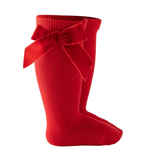 Length Knee-High Kids Toddler Baby Girls Princess Socks Mid-Calf Stockings Solid Sock Infant Girls (Red, 3-18 Months)