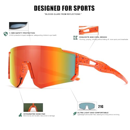 Image of SEKKAF Kids Sunglasses Youth Baseball Sunglasses for Boys Girls Softball Sports Sun Glasses UV Protection