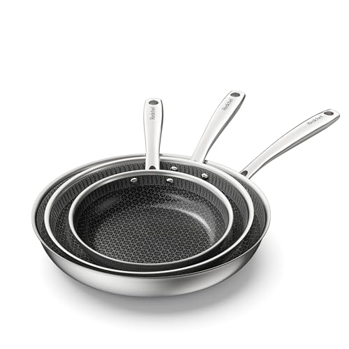 Redchef Non Stick Ceramic Frying Pan Set, Skillet Set 3pcs,Tri-Ply Stainless Steel Hybrid Ceramic Skillet with Stay-Cool Handle,PFAS PFOA & PTFE Free, Dishwasher & Oven Safe,20+26+30 cm (Black)