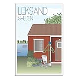 Leksand Schweden Vintage Reiseposter Leinwandbild Wandkunst 