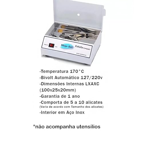Estufa Esterelix Compact Mega Bell - Esterilização de Alicates e Ferramentas de Beleza - Aço Inox -