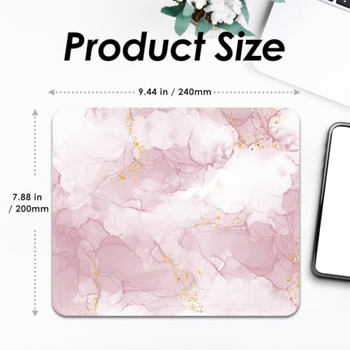 Image of Square Mouse Pad with Stitched Edge, Premium Mousepad Washable Cloth. Computer Mouse Pad with Non-Slip Rubber Base, Mouse Pads for Computers Laptop Mouse 9.25x7.75x0.12 inch-Pink Marble