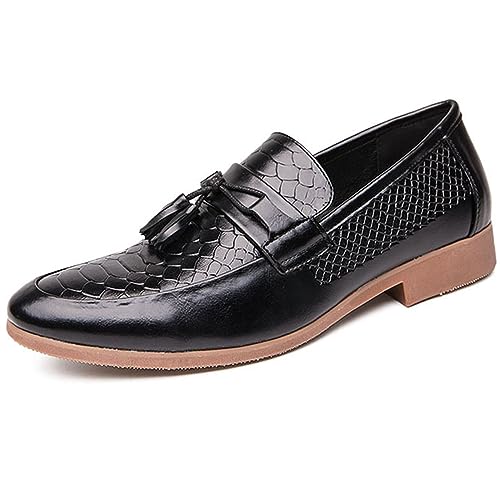 [J-WEWIN] タッセルローファー メンズ 軽い レザー 型押し Uチップ スリッポン 素足 革靴 ドレスシューズ ビジネスシューズ 運転靴 カジュアル 結婚式 職場用 通勤 通学 走れる 屈曲 撥水 防滑 24-28.5cm