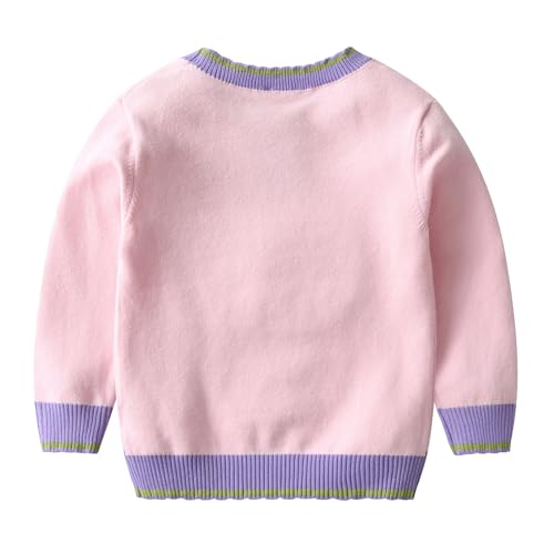 Image of Girl Pink Crewneck Sweaters Rainbow Sweater Knit Tops for 2-8 Years