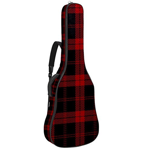 AyuStyle ギターケース ギグバッグ 黒と赤 チェック柄 格子縞 アコースティックギター クラッシックギター ソフトケース リュック型 手提げ