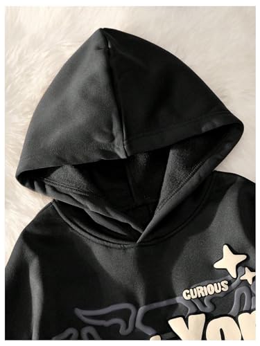 SHENHE Men's Skull Print Graphic Hoodie Loose Fit Gothic Long Sleeve Streetwear Hooded Pullover4