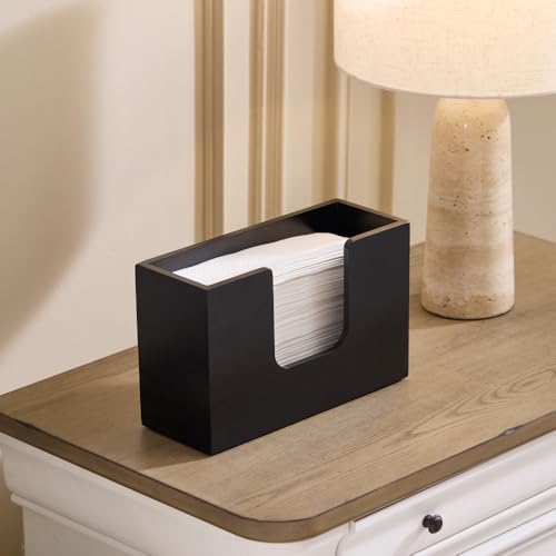 Wooden Paper Towel Dispenser Holder – Wood Napkin & Hand Towel Holder for Countertop, Bathroom, Kitchen & Restaurant, Guest Restroom, Fits C-Fold, Z-Fold & Trifold Paper Towels (1, Black)