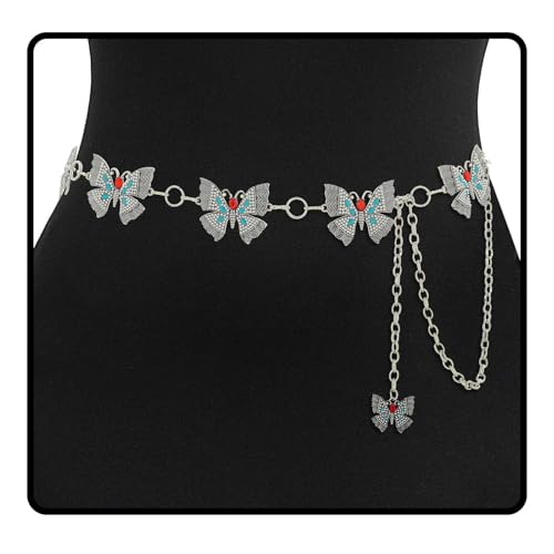 Navoky Concho Western Belt Woman Turquoise Cowgirl Waist Chain Silver Country Concert Outfit Body Jewelry Accessories