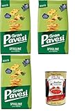 Gran Pavesi Sfogline Snack croccante di pasta sfoglia al gusto di Pesto Sfogline Knuspriger Blätterteig-Snack mit Pesto-Geschmack, gebacken 3x180gr + Italian Gourmet Polpa di Pomodoro 400g