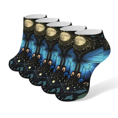 Butterfly Moon Luna - Calcetines tobilleros deportivos de corte bajo, 5 pares