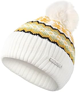 Dacitiery Winter Beanie Hat, Winter Hats for Women, Bobble Hat Thermal Fleece Beanie Hat Double Layer Fleece Lined Pom Pom Hats Colorful Cable Knitted Hat, Outdoor Sports Hats