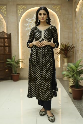 Image of Women Rayon Embroidered Kurta with Pant and Dupatta Set