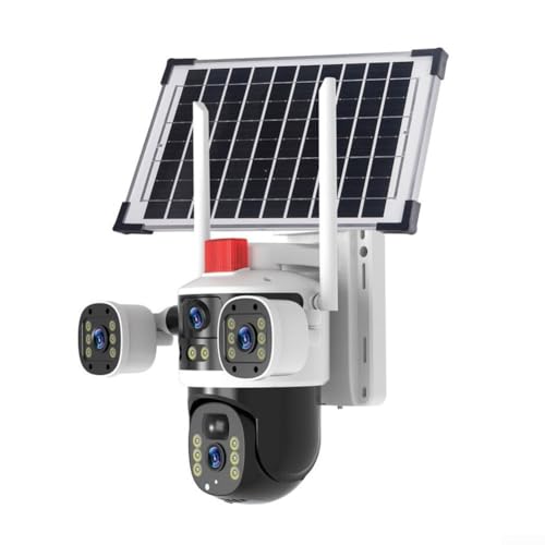 Caméra de sécurité solaire à double objectif 8 MP avec WiFi et couverture à 360 degrés, étanche IP66 pour toutes les conditions météorologiques (blanc)
