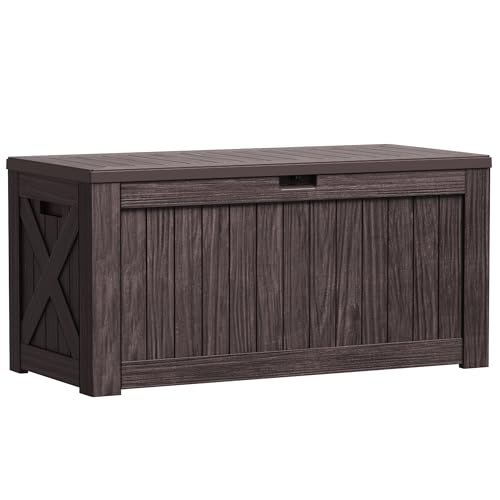 Greesum Outdoor Storage Box 120 Gallon Storage Bin with Lid for Patio Furniture, Garden Tools, Pool Supplies, Lockable, Waterproof and UV Resistant, Dark Brown