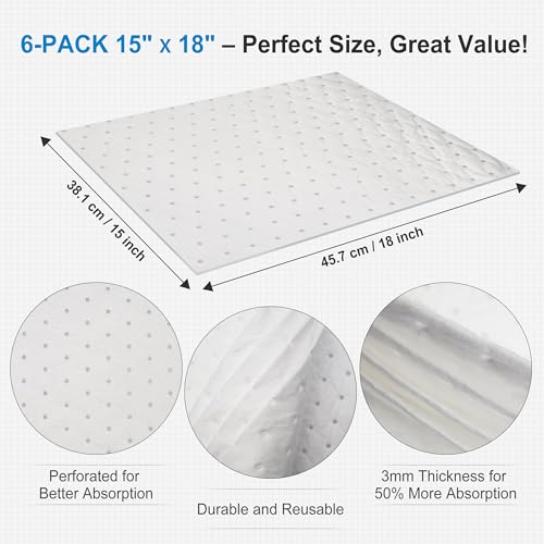 Image of AAwipes Oil Only Absorbent Pads Mat 15 inch X 18 inch 6 Packs Pre-Grade 3MM Thicker More Absorption for Garage, Car, Truck, Motorcycle - White OW1518-6S