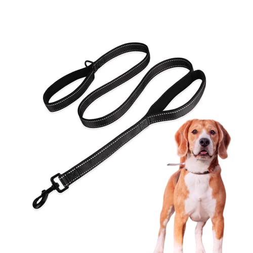 Edipets, Correa Perro Grande, con Doble Asa Acolchada, Reflectante, 1.8 Metros, Antideslizante, para Perros Medianos y Grandes, para Paseo con tu Mascota (Negro/Negro)