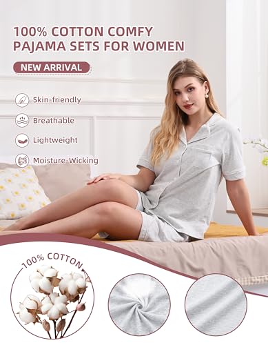 Image of NAP BOUND 100% Cotton Pajamas for Women Sets 2 Pieces Pjs Button short sleeves with Pockets Soft Sleepwear Loungewear XS-XXL