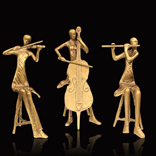 Poserion 3Pcs Retro Musician Cellist Player Statue Metal Sitting Figurine Sculpture Giftbox Office Decoration Home Ornament For Living Room Bedroom Crafts For Music Lover Collection #TOP11