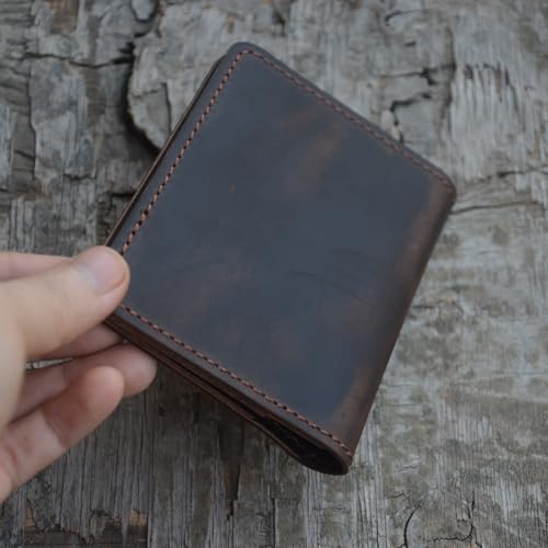 Image of JJNUSA Handmade Distressed Men's Minimalist Leather Wallet Card Holder Wallets for Gifts style2 Darkbrown