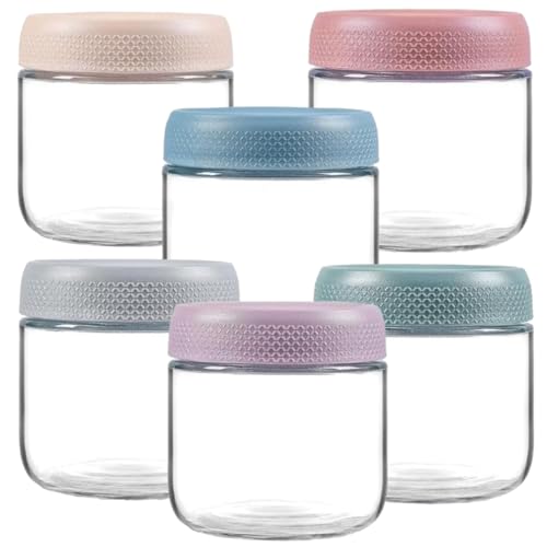 MEETOZ 6-Pack 12 oz Glass Jars,Overnight Oats Containers with Screw Lid,Yogurt Jars, Oatmeal Salad,Reusable Small Mason jars for Food Spice Fruit Sauce Cereal Snacks Storage