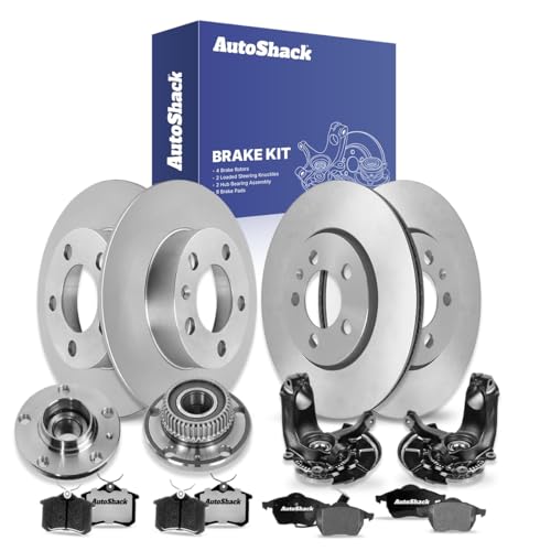 AutoShack Front & Rear Brake Rotors Ceramic Brake Pads Wheel Bearing Hub Assembly Steering Knuckles Replacement for 1999-2005 VW Jetta 2000-2005 Golf 2000-2010 Beetle V6 FWD 16-PC Brake Kit