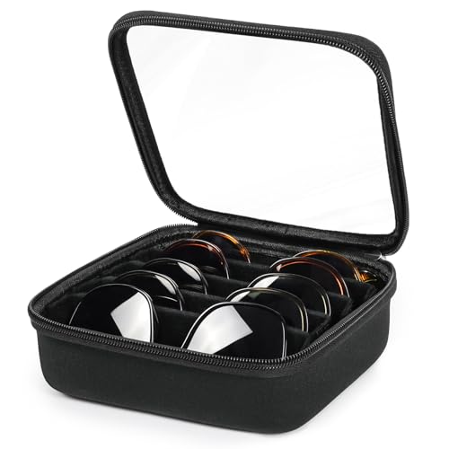 Image of Sunglasses Organizer Case for Multiple Pairs, Eyeglasses Storage Box Hard Shell Travel Eyewear Case Zipper Men Women