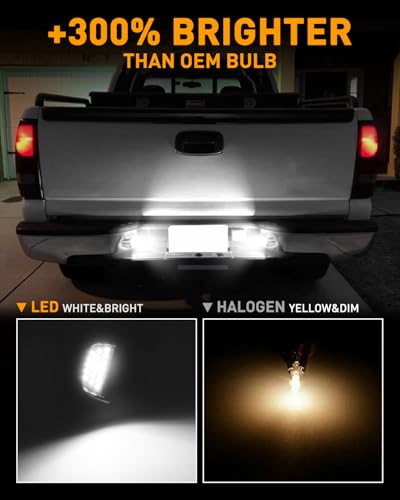 Image of LESAUCE Chrome LED License Plate Lights Assembly Housing Compatible with 1999-2013 Chevy Silverado GMC Sierra 1500 2500 3500 HD Suburban Tahoe Cadillac Escalade EXT Yukon XL, 6000K White 2-Pieces