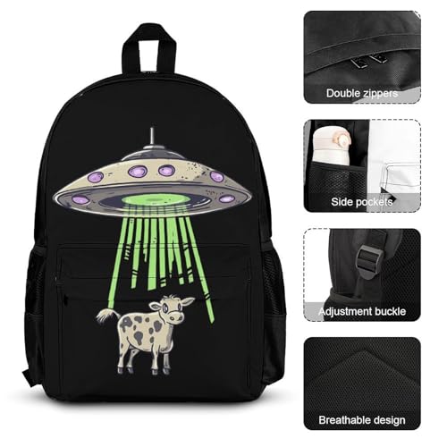 Printed Spaceships And Cows Backpack 3 Set with Lunch Bag Insulated Shoulder Meal Tote Bags Pencil Case Box Casual Daypack3