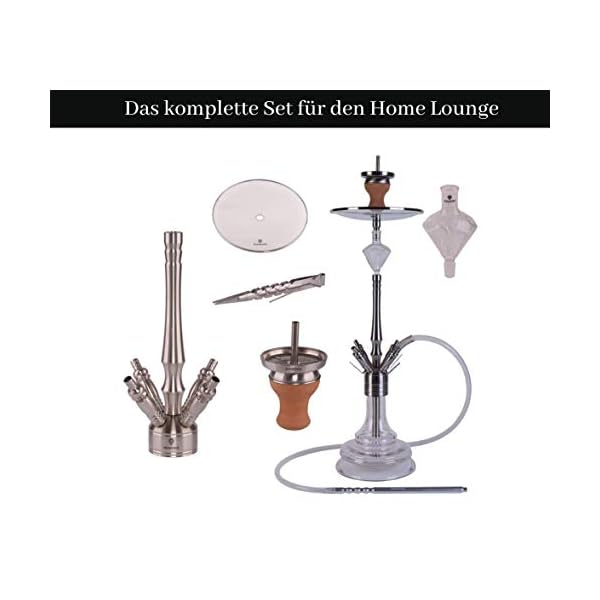DIAMOND HOOKAH Premium Lil Hope Shisha Set, Wasserpfeife Shisha Edelstahl Komplettset mit 4 Anschlüsse/Schläuche. 18/8… – Bild 3