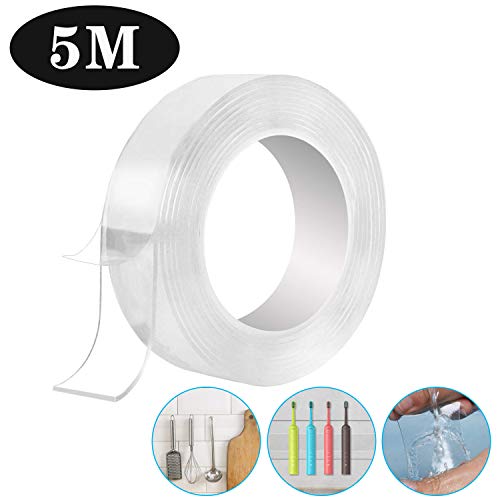 Preisvergleich Produktbild EXTSUD Waschbares Spurloses Klebeband Entfernbares Nano-Klebeband Wiederverwendbare Mehrzweckklebeband Wasserdichte Hitzebeständige Klebebänder zur Befestigung von Wänden Küchen Fotos 5 M / Rolle