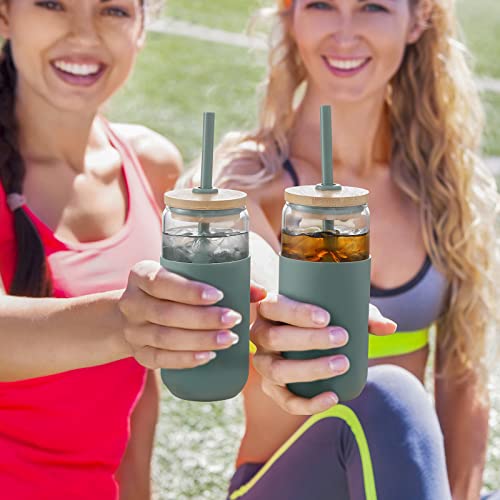 20Oz Glass Water Tumbler With Silicone Protective Sleeve - Beer Can Shaped Glass Cups With Straw And Bamboo Lid, Iced Coffee Glasses, Cute Drinking Glasses For Water, Smoothie, Gift - Cambridge Blue #TOP6