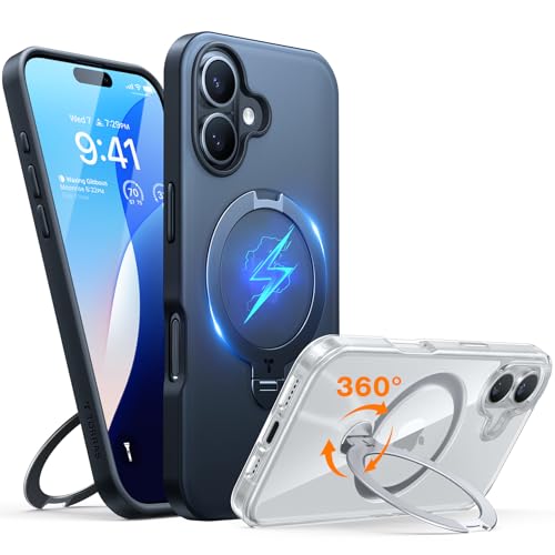 TORRAS 360° Spin Magnetic Stand for iPhone 16 Case 6.1 inch, Compatible with Magsafe, 12FT Military Grade Protection, Shockproof Slim Case for iPhone