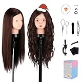26'' Mannequin Head with 70% Human Hair, Cosmetology Doll Head for Hair Styling Makeup Training Braiding Hairdressing Practice Manikin with Wig Piece, Clamp and Accessories Christmas Gift