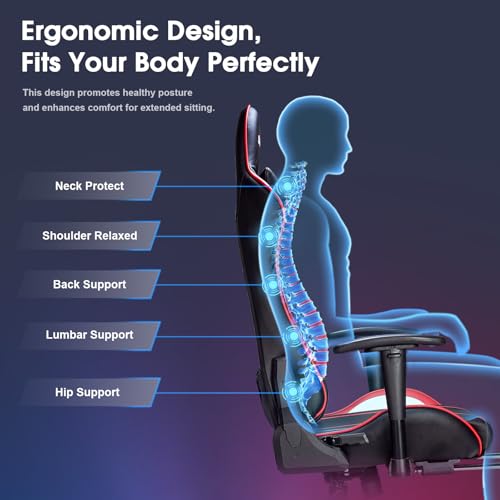 Image of Douxlife Computer Gaming Chair with Footrest, Height Adjustable Game Chair for Adults 360-Swivel Seat and Headrest and for Office or Gaming, Racing Style (Black and Red)