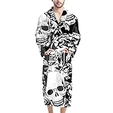 HUGS IDEA Bademantel für Herren, flauschiger Bademantel, Einheitsgröße, lässig, gemütlich, Avocado, Kuh, Cartoon-Hund und Dinosaurier, Totenkopf Blume, Einheitsgröße