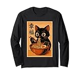 Photo Gallery kawaii gatto nero slurping ramen giapponese retro anime gatto maglia a manica Photo Gallery kawaii gatto nero slurping ramen giapponese retro anime gatto maglia a manica
