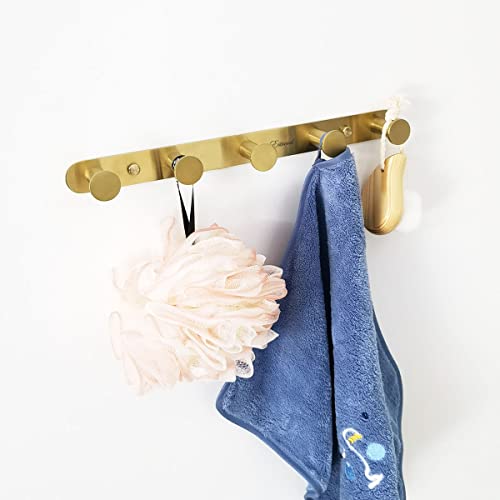 Estrend Brushed Gold Coat Rack Wall Mount Coat Hook Rail Towel Rack With 5 Heavy Duty Hooks For Entryway, Foyer, Hallway, Bathroom, Bedroom #TOP2