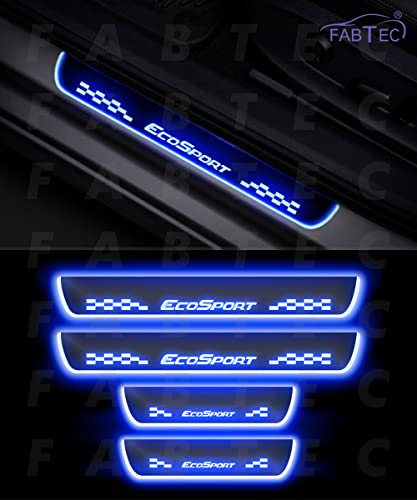 Image of FABTEC Car Door Foot Step Sill Plate with Mirror Finish Led Compatible Ford Ecosport (Set of 4pc, Blue)(6 Months Warranty)