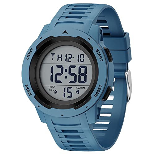 Golden Hour Mens Waterproof Digital Sport Watches Wide Screen Easy Read Display Military Style With Blue Rubber Strap #TOP1