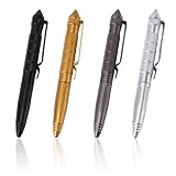 Foonary 4Stück Kugelschreiber, Tactical Pen Kugelschreiber Metall, Selbstverteidigung Signalstift Bolt Action Pen - 6061-T6 Alu Wolframkopf,148x48g,Bruchfenster/Schreib,Schwarz/Silb/Gold/Grau