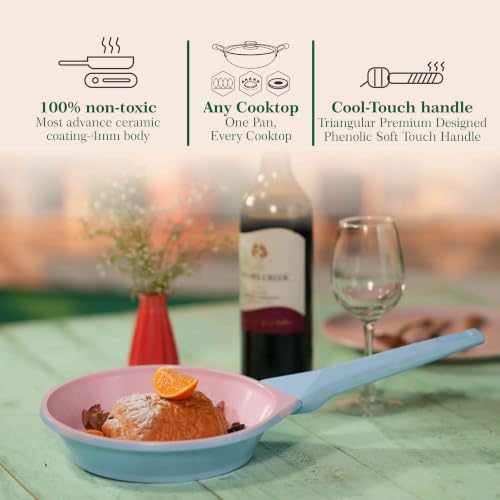 Image of The Chef Story Bloomora Quantaseal Ceramic Coated Fry Pan with Lid | 24cm-1.6 Litre | PFOA & PTFE Free| TUV Rheinland & BIS Certified | Non-Stick | Gas & Induction Compatible | 5 Year Warranty