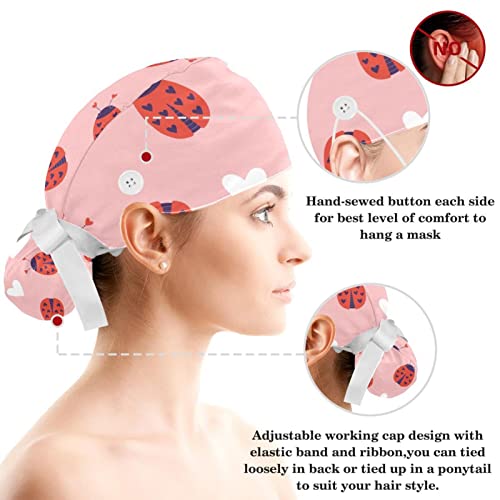 Image of Colored Butterflies Scrub Caps Women Ponytail, Adjustable Bouffant Surgical Caps with Button, Nurse Hats Long Hair