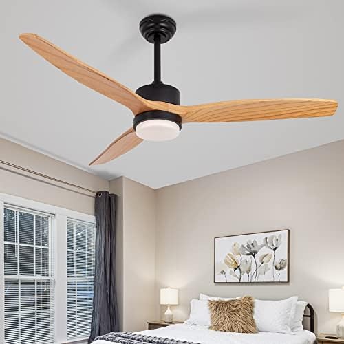 Wozzio 52 inch Ceiling Fan with Light and Remote,DC Motor,3CCT Dimmable LED Light,3 Reversible Solid Wood Blades & 6 Wind Speed,Indoor & Outdoor